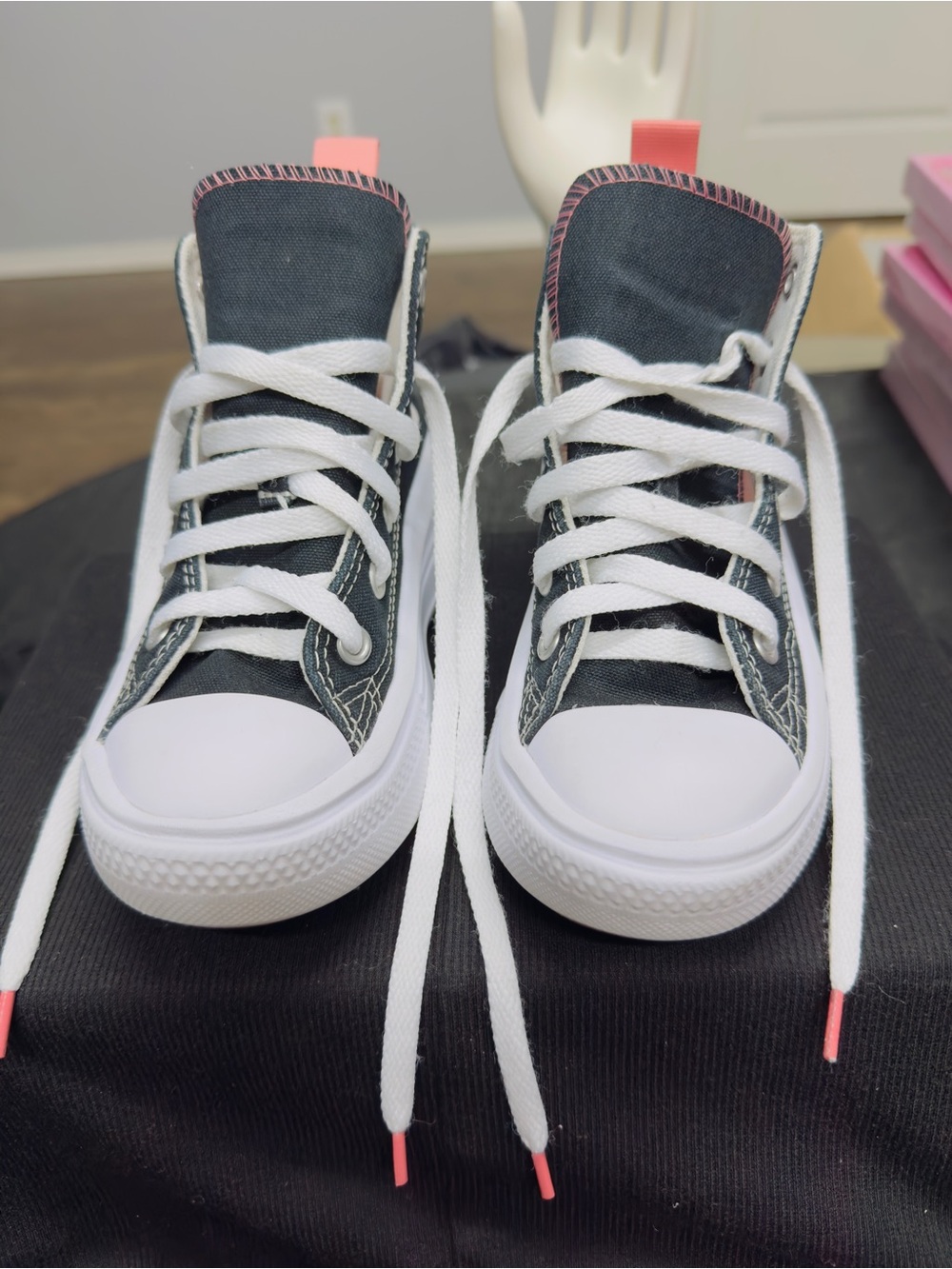 Converse Kids High-Top Sneakers in Black with Pink Accents